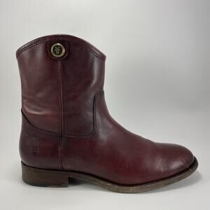 Frye Melissa Button Short Zip Ankle Boots Booties Womens 7 B Red Wine Leather